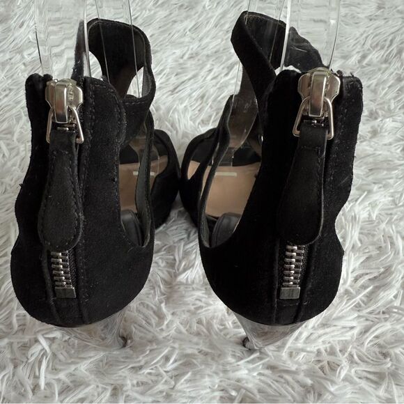 Alexander McQueen Black Suede Strappy Platform Sandals with Horn Heel Size 37.5 - Picture 10 of 11